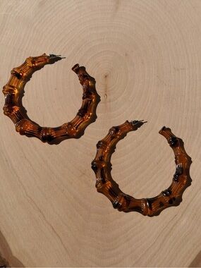 Amber Bamboo-Style Hoop Earrings - Women Jewelry